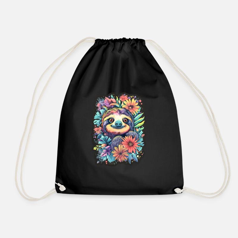Sloth baby goes - Drawstring Bag - black