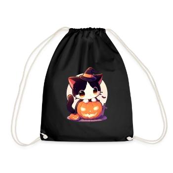 Chat mignon d’Halloween avec citrouille Kawaii Anime - Sac de sport léger - noir - Devant