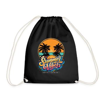 Summer Vibes – Strand & Palmen Motiv - Turnbeutel - Schwarz - Vorne