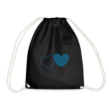 blue heart heart gift Valentine's Day couples - Drawstring Bag - black - Front