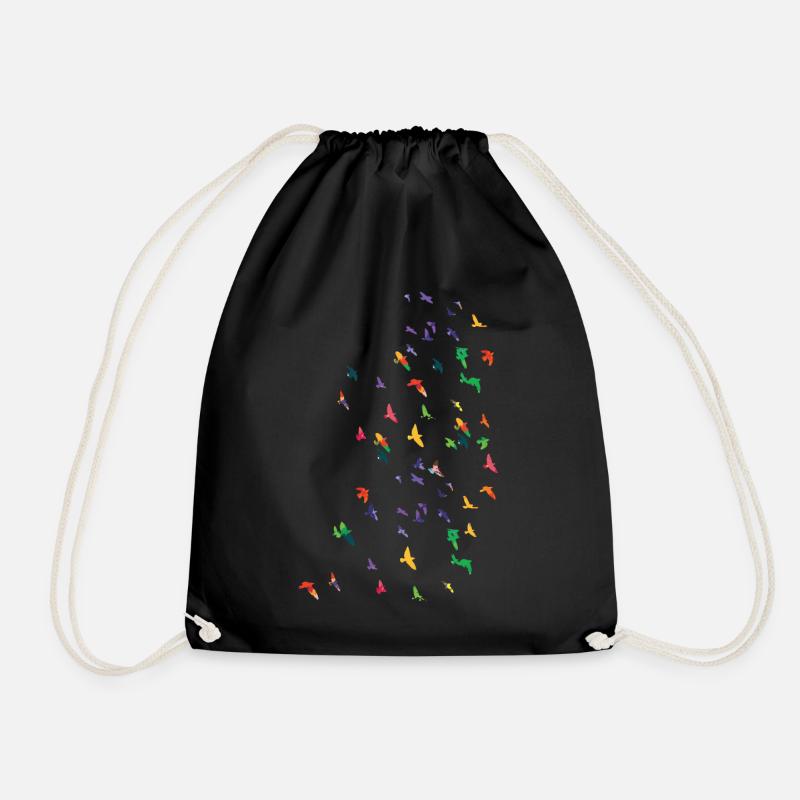 Colorful flying birds - Drawstring Bag - black