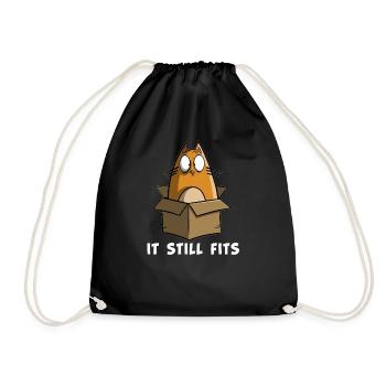 It still fits - Thick cat in carton - Drawstring Bag - black - Front