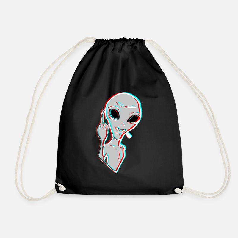 alien smoking - Drawstring Bag - black