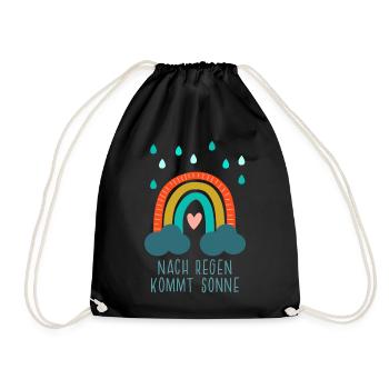 Nach Regen kommt Sonne - Regenbogen mit Herz - Turnbeutel - Schwarz - Vorne