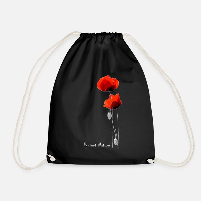 PROTECT NATURE - Rote Mohnblume und Biene - Turnbeutel - Schwarz