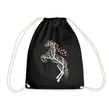Horse tree cherry blossoms - Drawstring Bag - black - Front