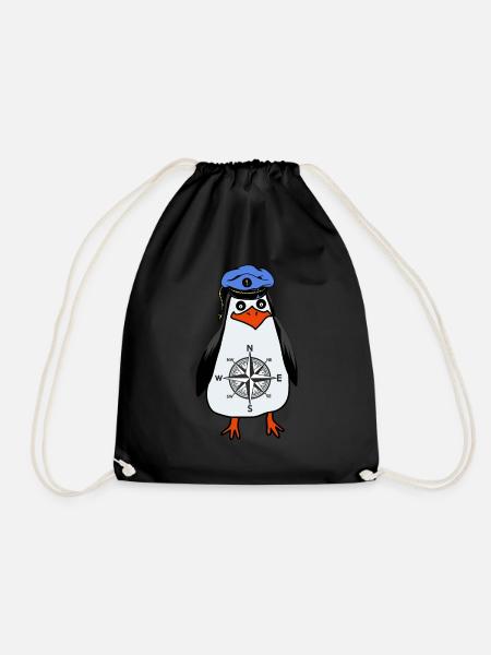 Pinguin Maritim Kapitän Kompass Windrose - Turnbeutel - Schwarz