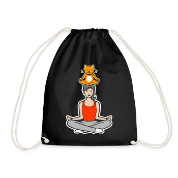 Yoga with the cat - Drawstring Bag - black - Front
