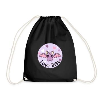 Love Bite. Kawaii Bat. Halloween Vampire. - Drawstring Bag - black - Front