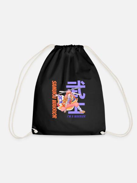 Samurai Warrior. Samurai Girl. Black Version. - Drawstring Bag - black
