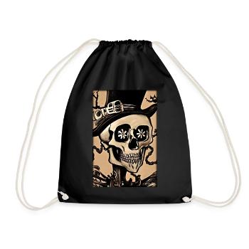Skeleton Skull Flower Steampunk Halloween - Drawstring Bag - black - Front