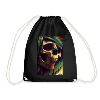 Squelette de plume de perroquet de crâne - Sac de sport léger - noir - Devant