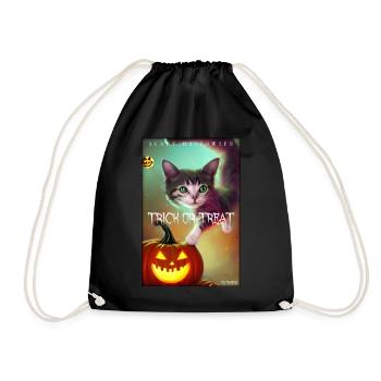Halloween crazy cat pumpkin - Drawstring Bag - black - Front