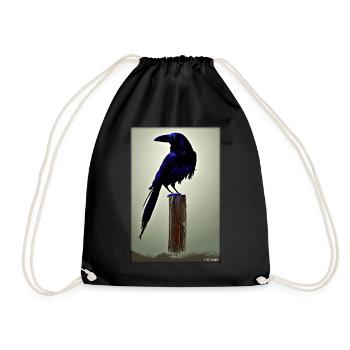 Mystical Night Blue Raven Bird - Drawstring Bag - black - Front