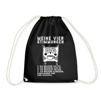 Lustige Katze Stimmung Kaffee Büro Geschenk Fun - Turnbeutel - Schwarz - Vorne