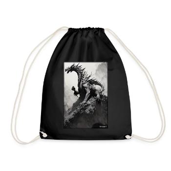 Dragon Creature Fantasy Black White 1 - Drawstring Bag - black - Front