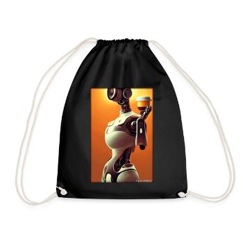 Robot Coffee Future Science Machine - Drawstring Bag - black - Front