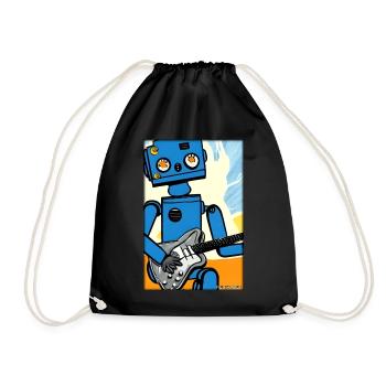 Robot Guitar Guitarist Future Music Comic - Drawstring Bag - black - Front