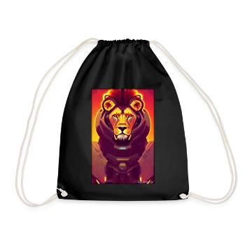 Lion Big Cat Cyber Neon Punk Future Sci-Fi - Drawstring Bag - black - Front