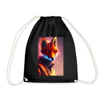 Fox Wildlife Cyber Neon Punk Future Sci-Fi - Drawstring Bag - black - Front