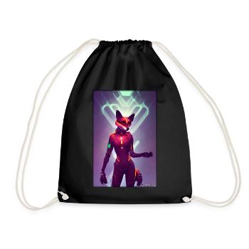 Fox Wildlife Cyber Neon Punk Future Sci-Fi - Drawstring Bag - black - Front