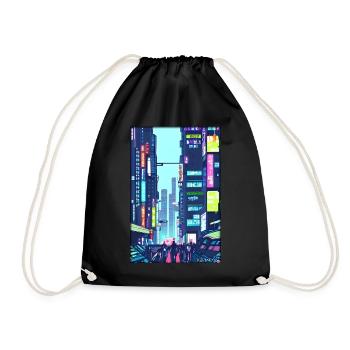 Tokyo City Stadt Cyber Punk Zukunft Sci-Fi Asien - Turnbeutel - Schwarz - Vorne