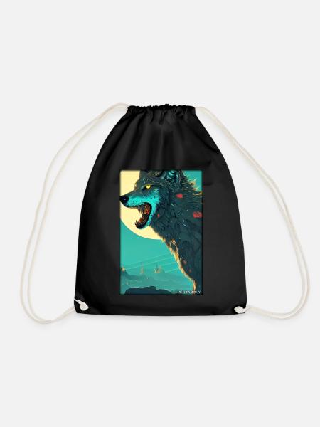 Wolf Animal Motif Nature Wild Mystical Wildlife - Drawstring Bag - black