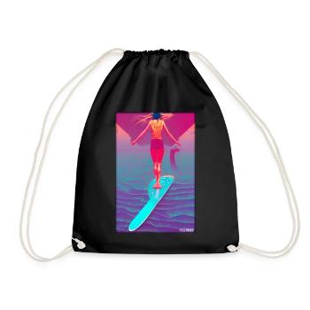 Surfer girl girl woman surfboard waves sea - Drawstring Bag - black - Front