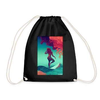 Surfer girl girl woman surfboard waves sea - Drawstring Bag - black - Front