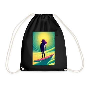 Surfer girl girl woman surfboard waves sea - Drawstring Bag - black - Front