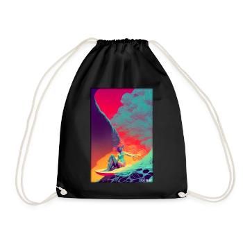 Surfer girl girl woman surfboard waves sea - Drawstring Bag - black - Front