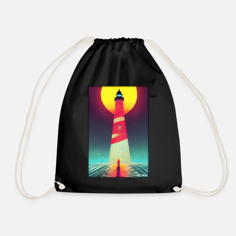 lighthouse sea light North Sea Baltic Sea holiday beach - Drawstring Bag - black
