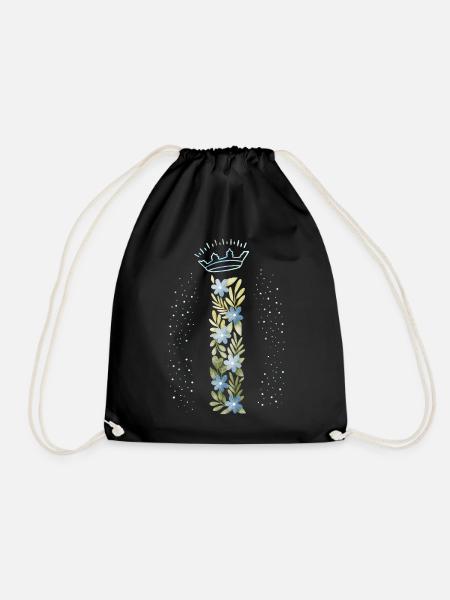 Monogramm Buchstabe I mit Krone, florales Ornament - Turnbeutel - Schwarz