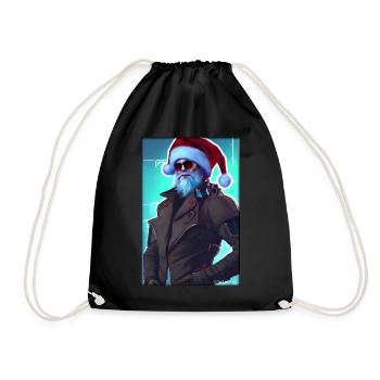 Santa Claus Christmas Future Cyber Neon Punk - Drawstring Bag - black - Front