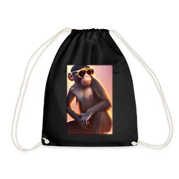 Monkey Sunglasses Wildlife Monkey Head Wildlife Zoo - Drawstring Bag - black - Front