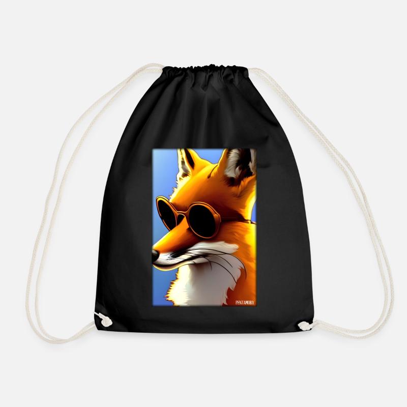 Fox Sunglasses Wildlife Forest Animals Wilderness - Drawstring Bag - black