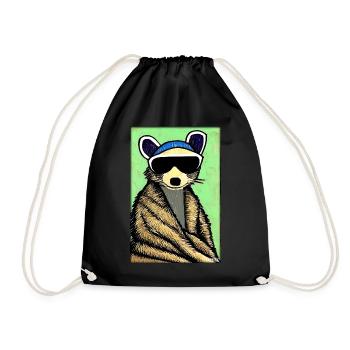 Raccoon Sunglasses Wildlife Forest Animal Forest Nature - Drawstring Bag - black - Front