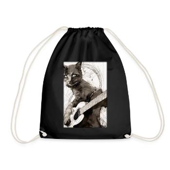 Cat Guitar Pet Musician Cat Friend - Drawstring Bag - black - Front
