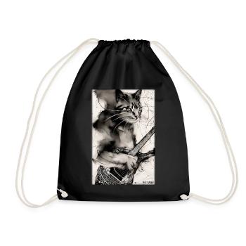 Cat Guitar Pet Musician Cat Friend - Drawstring Bag - black - Front