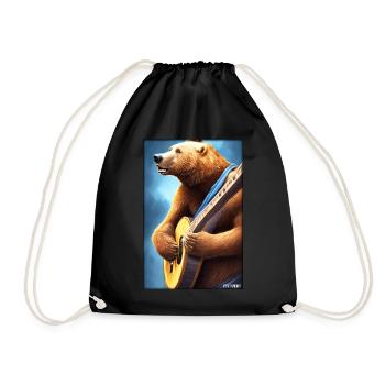 Bear Guitar Wildlife Musician Forest Animal Zoo Animal - Drawstring Bag - black - Front