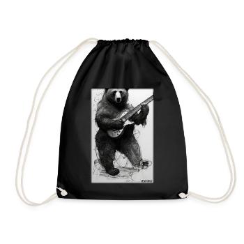 Bear Guitar Wildlife Musician Forest Animal Zoo Animal - Drawstring Bag - black - Front