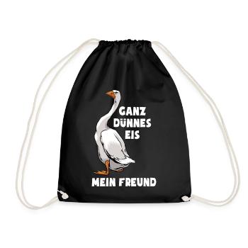 Ganz dünnes Eis - Morgenmuffel - lustige Gans - Turnbeutel - Schwarz - Vorne