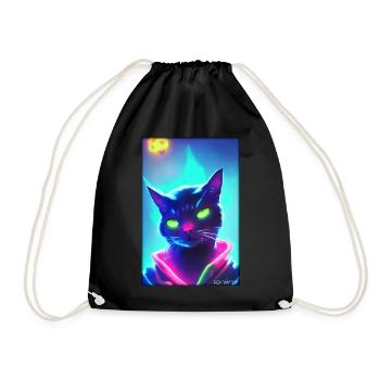 Space Cyber Cat Future Pet Cat Love - Drawstring Bag - black - Front