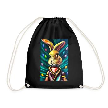 Hase Osterhase Ostern Cyber Zukunft Sci-Fi Tier - Turnbeutel - Schwarz - Vorne