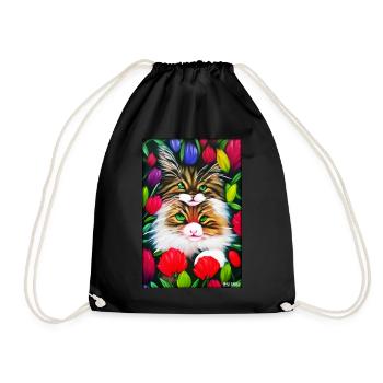 Cat Flower Nature Flowering Garden Cat Love Cat - Drawstring Bag - black - Front