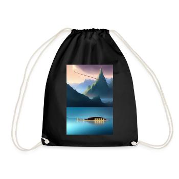 Landscape with lake, boat and mountains - Drawstring Bag - black - Front