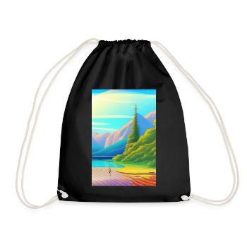Landscape with lake, boat and mountains - Drawstring Bag - black - Front
