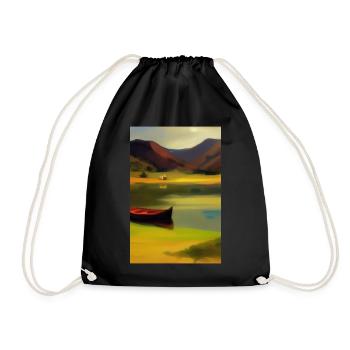 Landscape with lake, boat and mountains - Drawstring Bag - black - Front