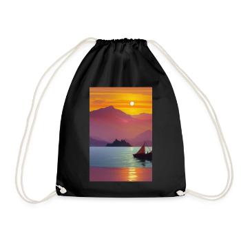 Landscape with lake, boat and mountains - Drawstring Bag - black - Front