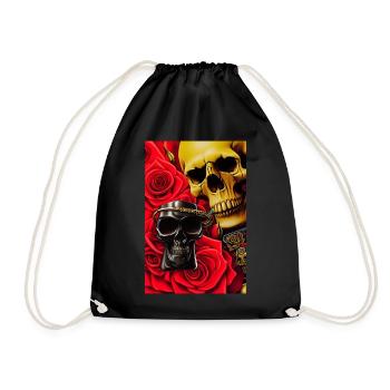 Skulls with roses - Drawstring Bag - black - Front
